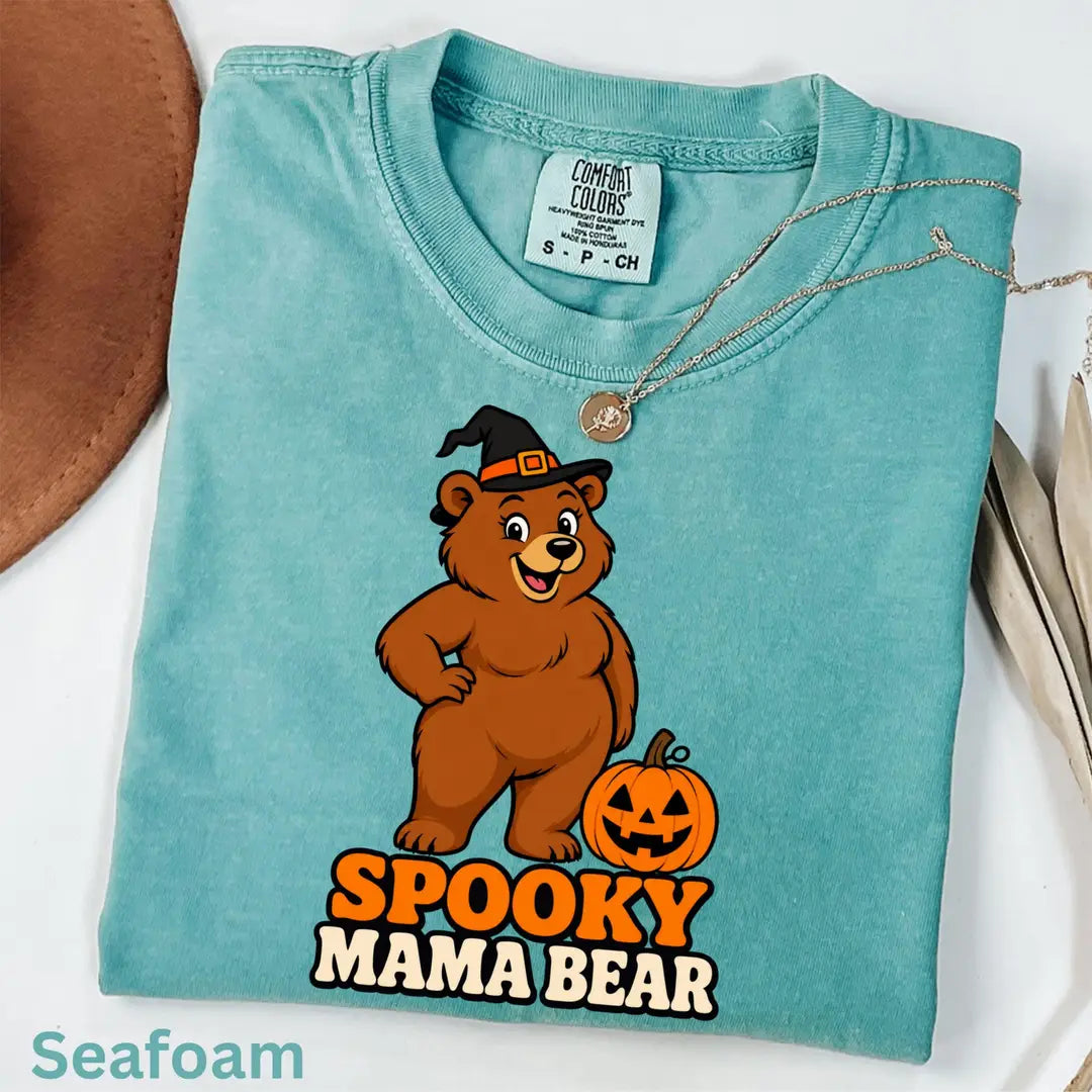 Spooky Mama Bear Halloween Comfort Colors T-Shirt alternate product view.