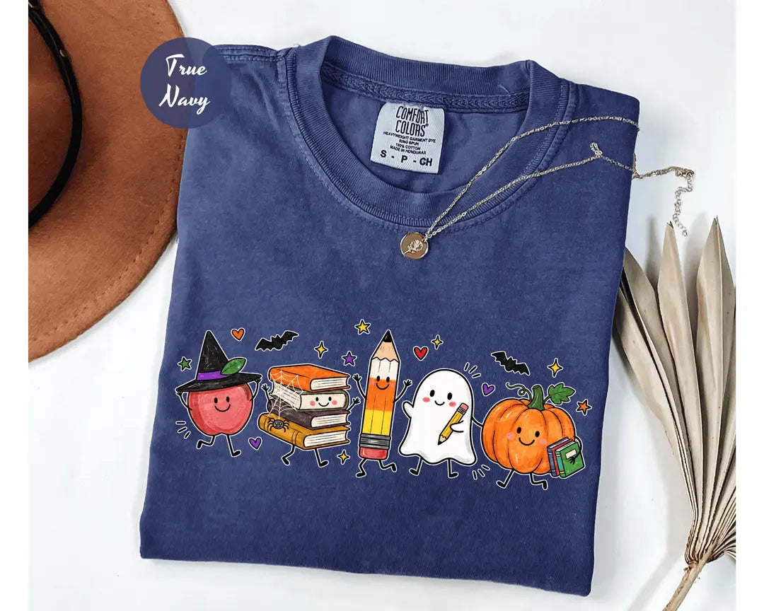 Comfort Colors 1717 T-shirt with Cute Halloween Teacher design worn by a model view 4