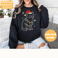 BLACK Crewneck sweatshirt with Cat Christmas design, alternate product view.