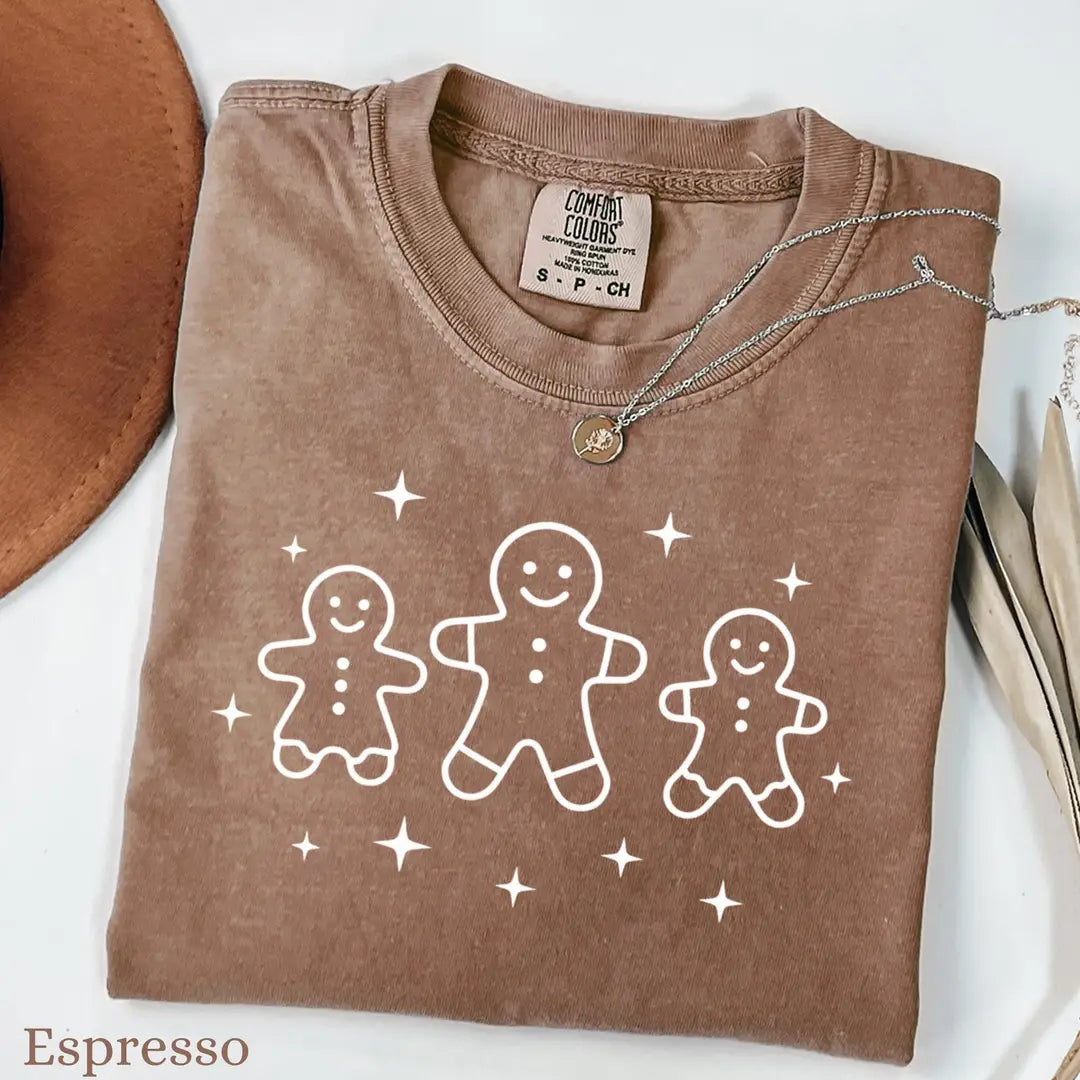 Espresso Comfort Colors 1717 T-shirt with Gingerbread Cute Christmas Gingerbread Man Women Holiday T Winter Gift for Baker Christmas Top design, alternate product view.