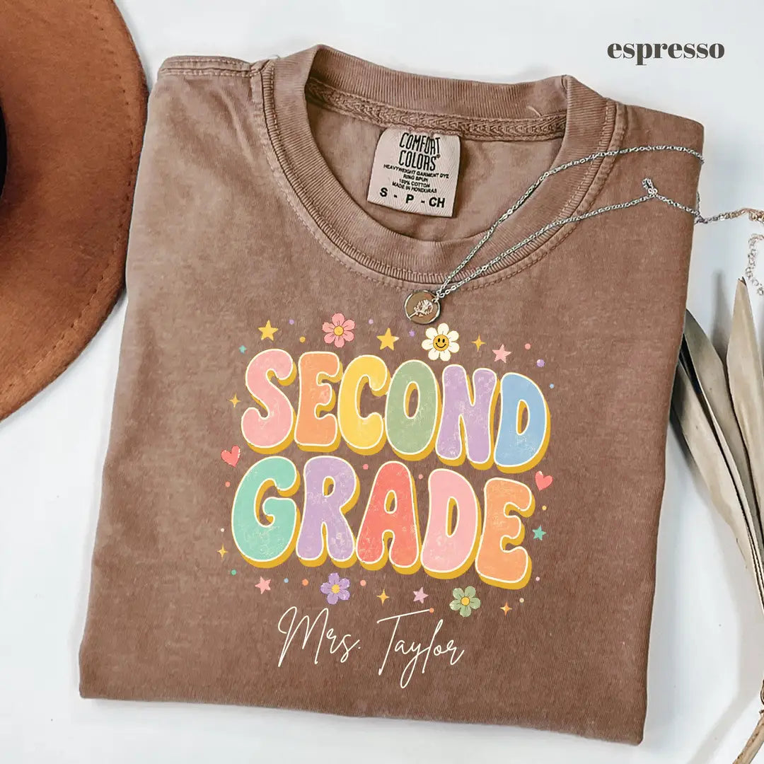 Espresso Comfort Colors 1717 T-shirt with Second Grade Teacher design