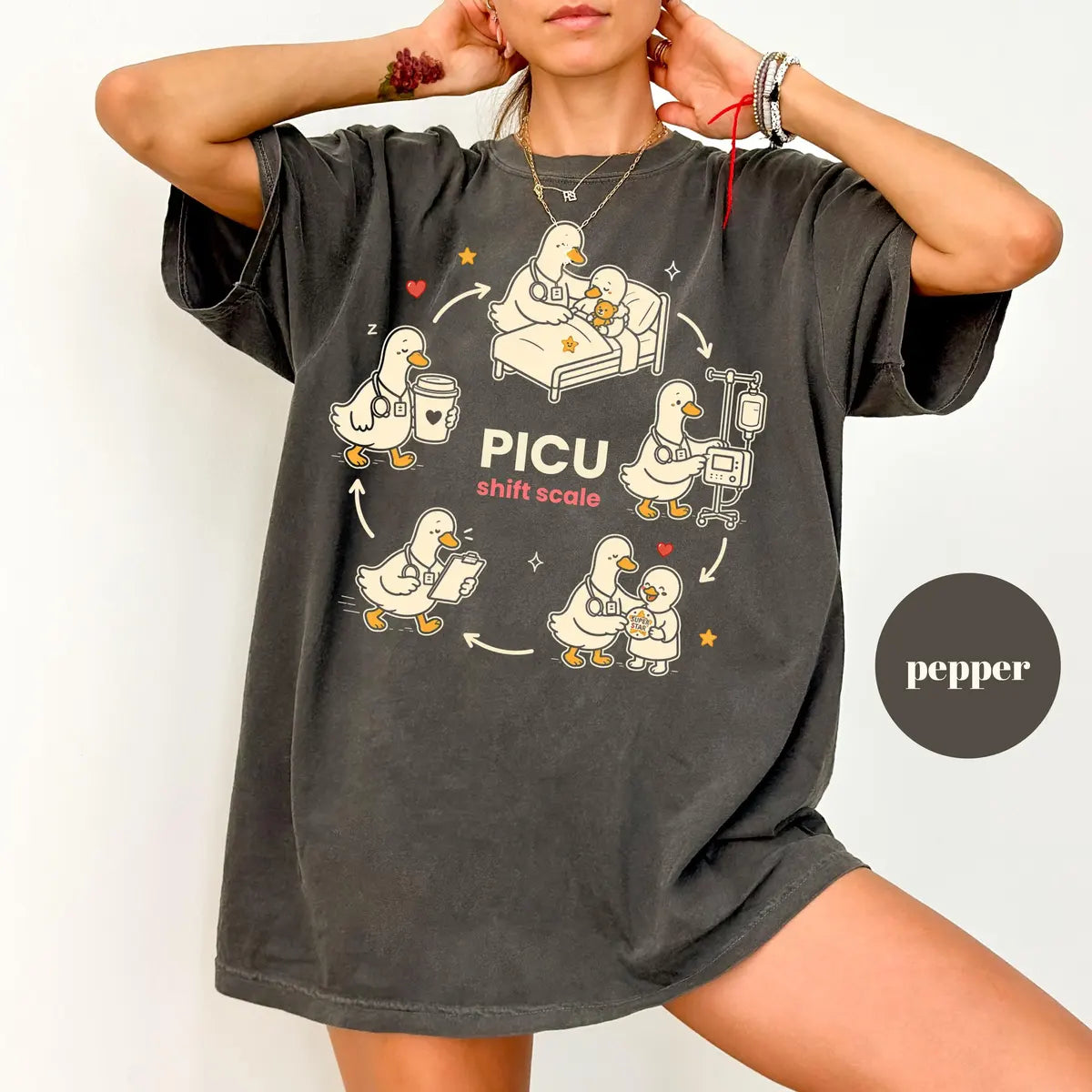 Pepper Comfort Colors 1717 T-shirt with PICU Nurse design
