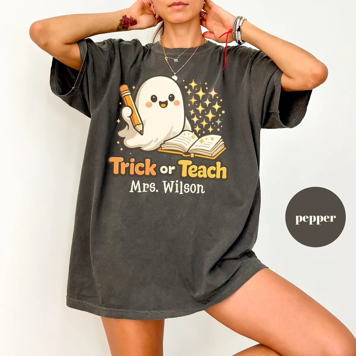Pepper Comfort Colors 1717 T-shirt with Halloween Teacher design