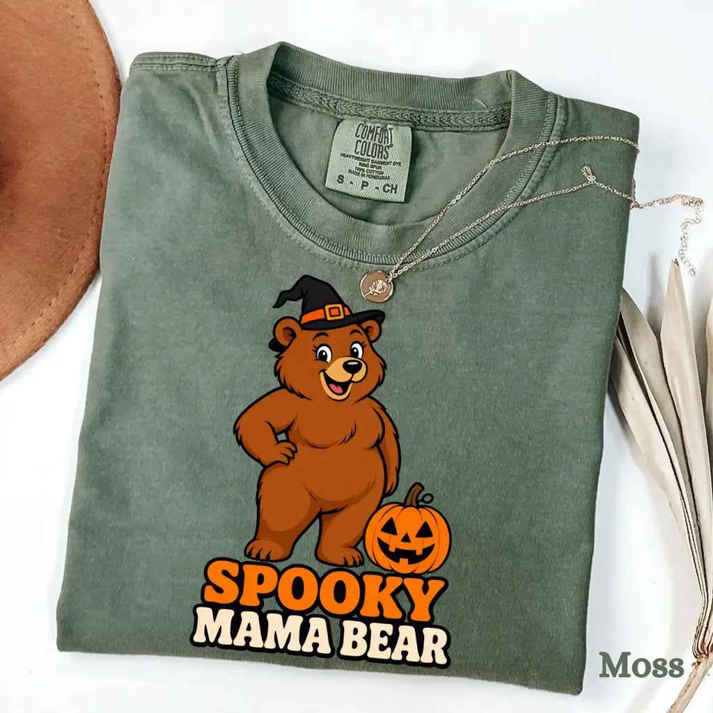 Spooky Mama Bear Halloween Comfort Colors T-Shirt alternate product view.