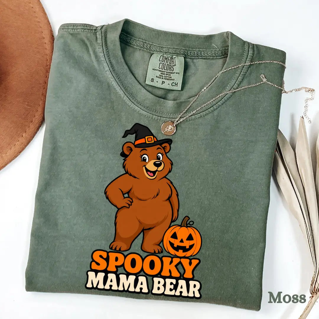 Spooky Mama Bear Halloween Comfort Colors T-Shirt alternate product view.