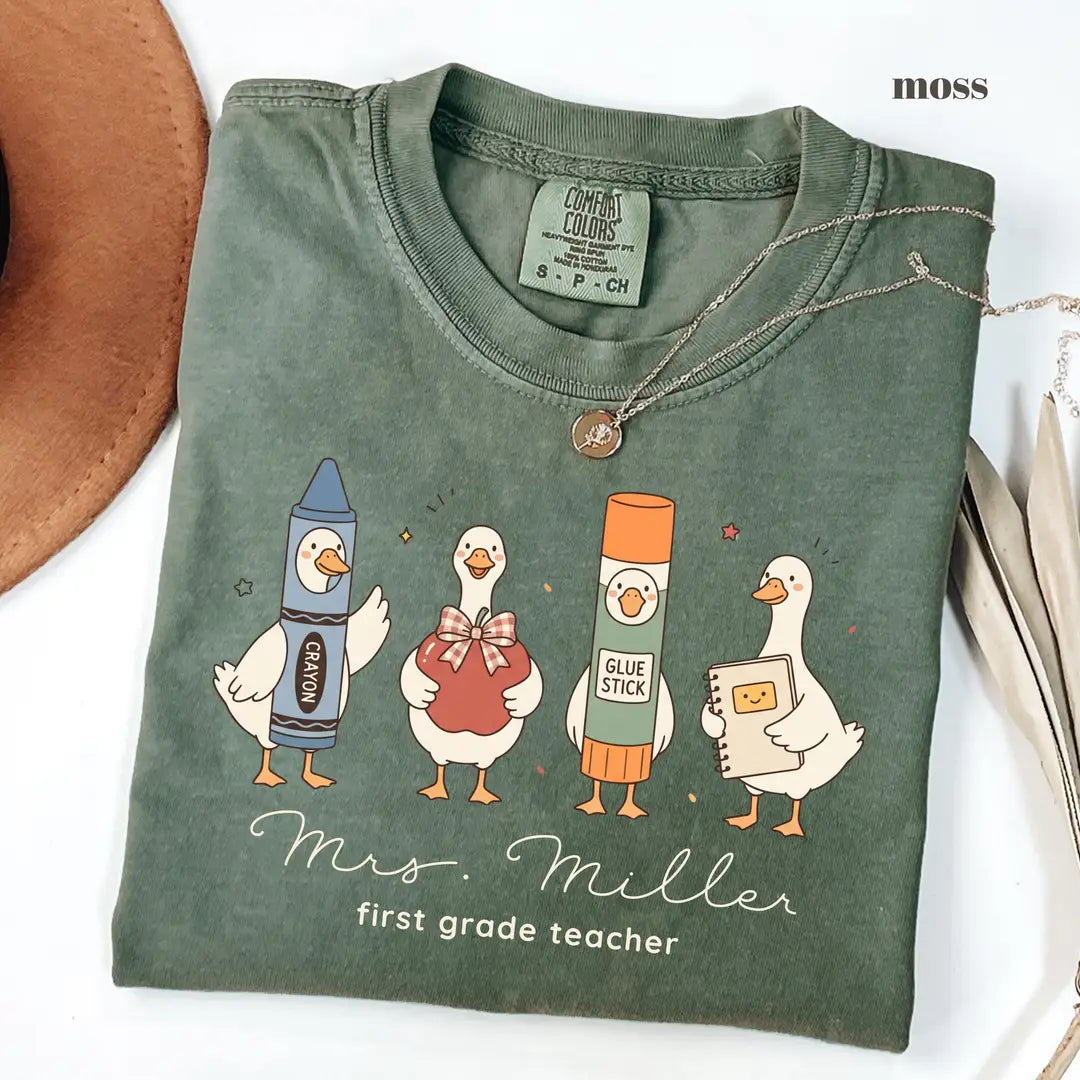 Moss Comfort Colors 1717 T-shirt with First Grade Teacher design