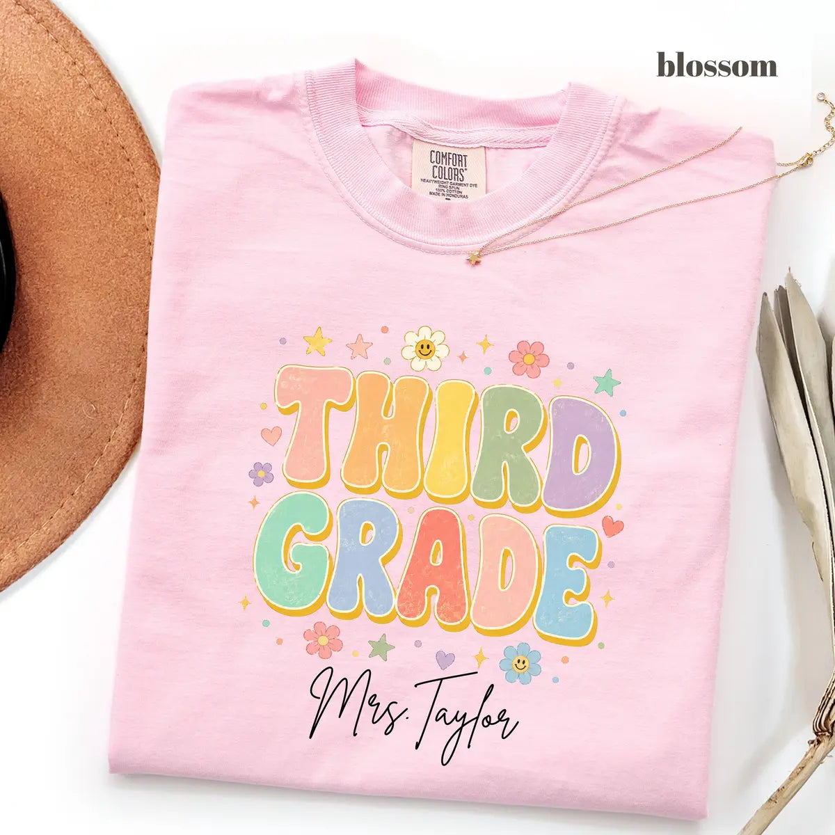 Blossom Comfort Colors 1717 T-shirt with Third Grade Teacher design
