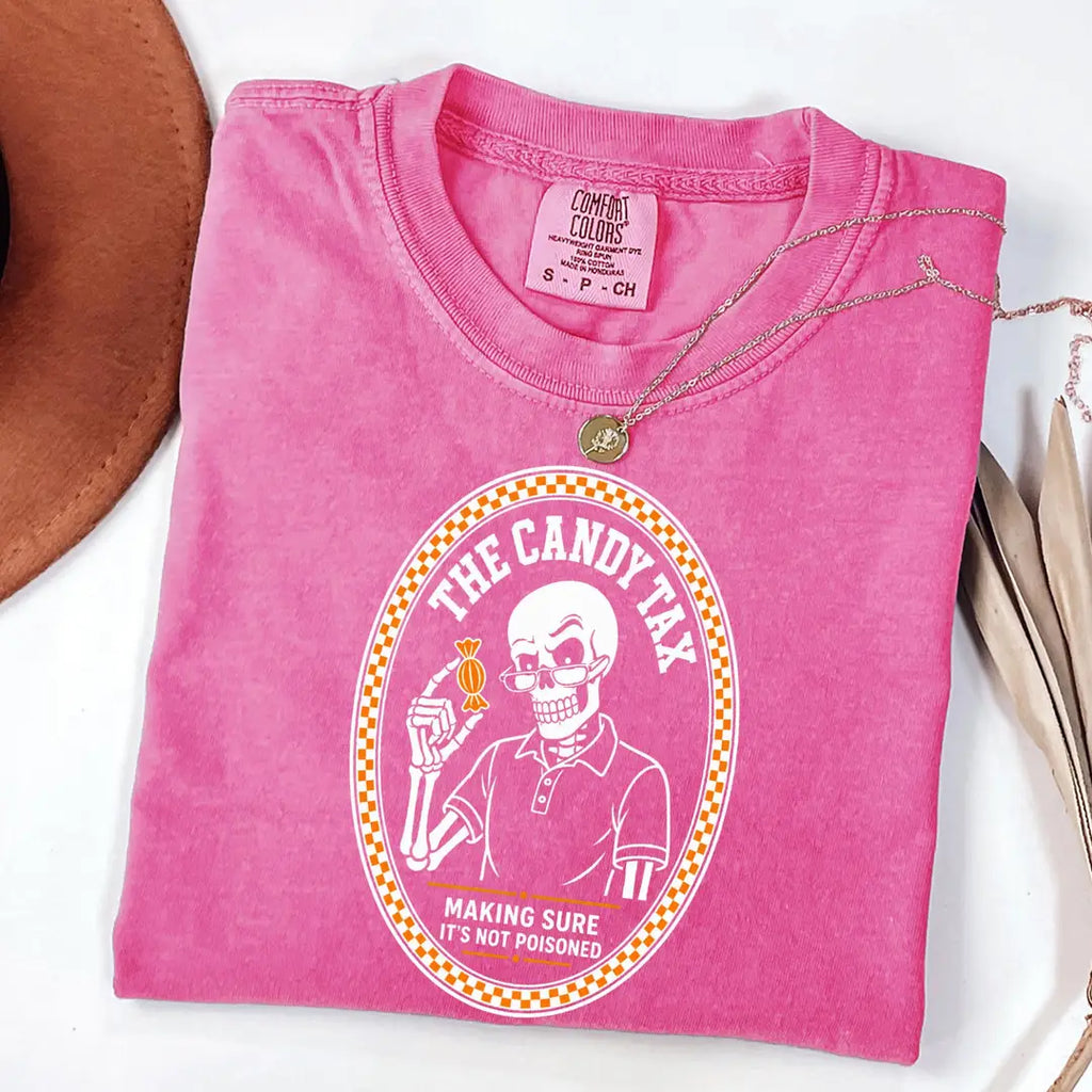 The Candy Tax - Funny Halloween Dad Comfort Colors T-Shirt alternate product view.