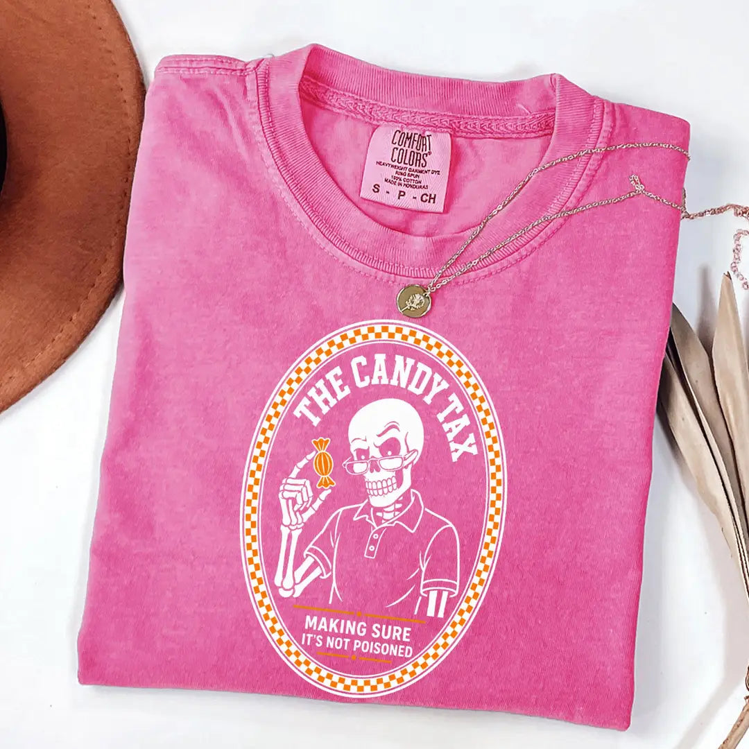 The Candy Tax - Funny Halloween Dad Comfort Colors T-Shirt alternate product view.