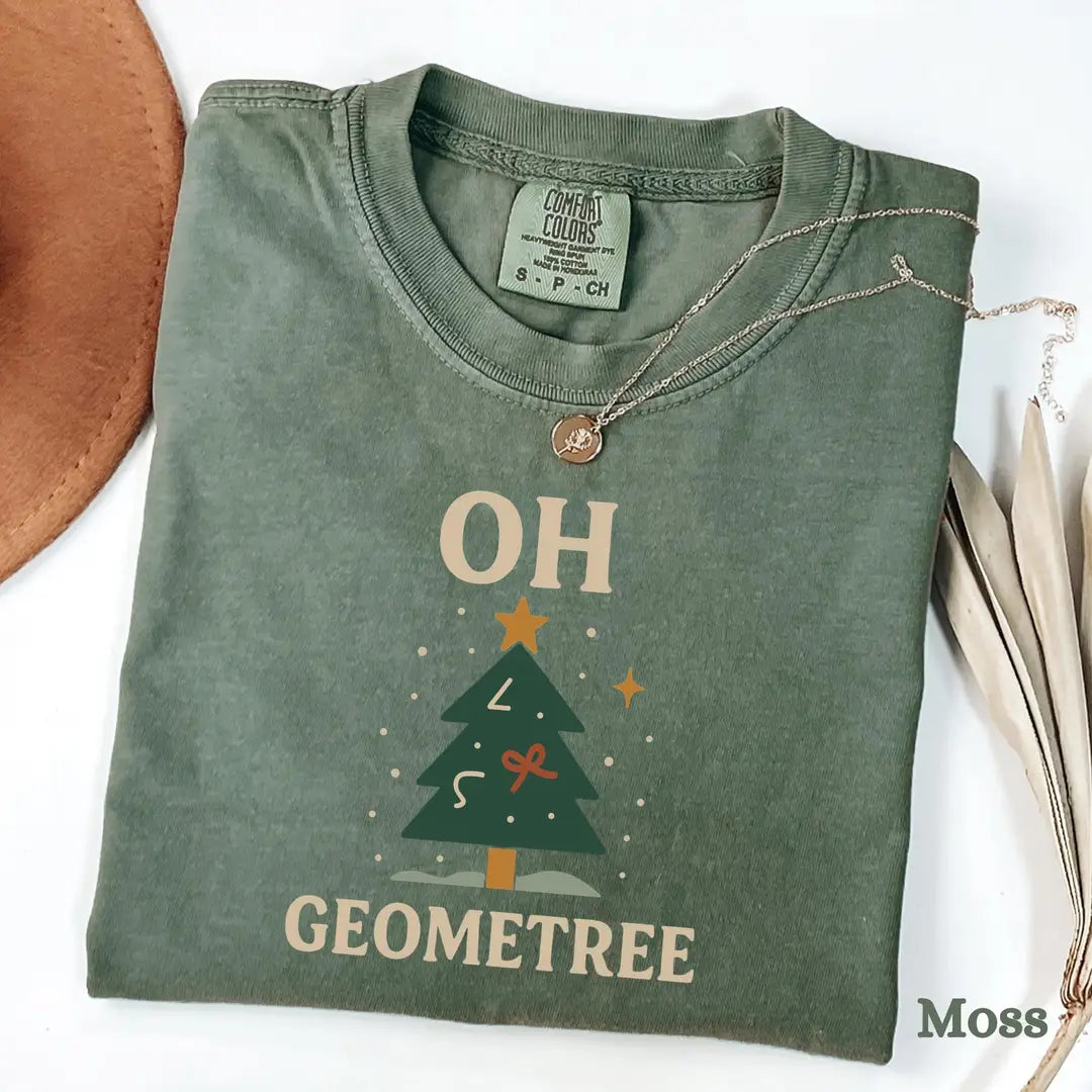 Moss Comfort Colors 1717 T-shirt with Math Teacher Christmas design, alternate product view.