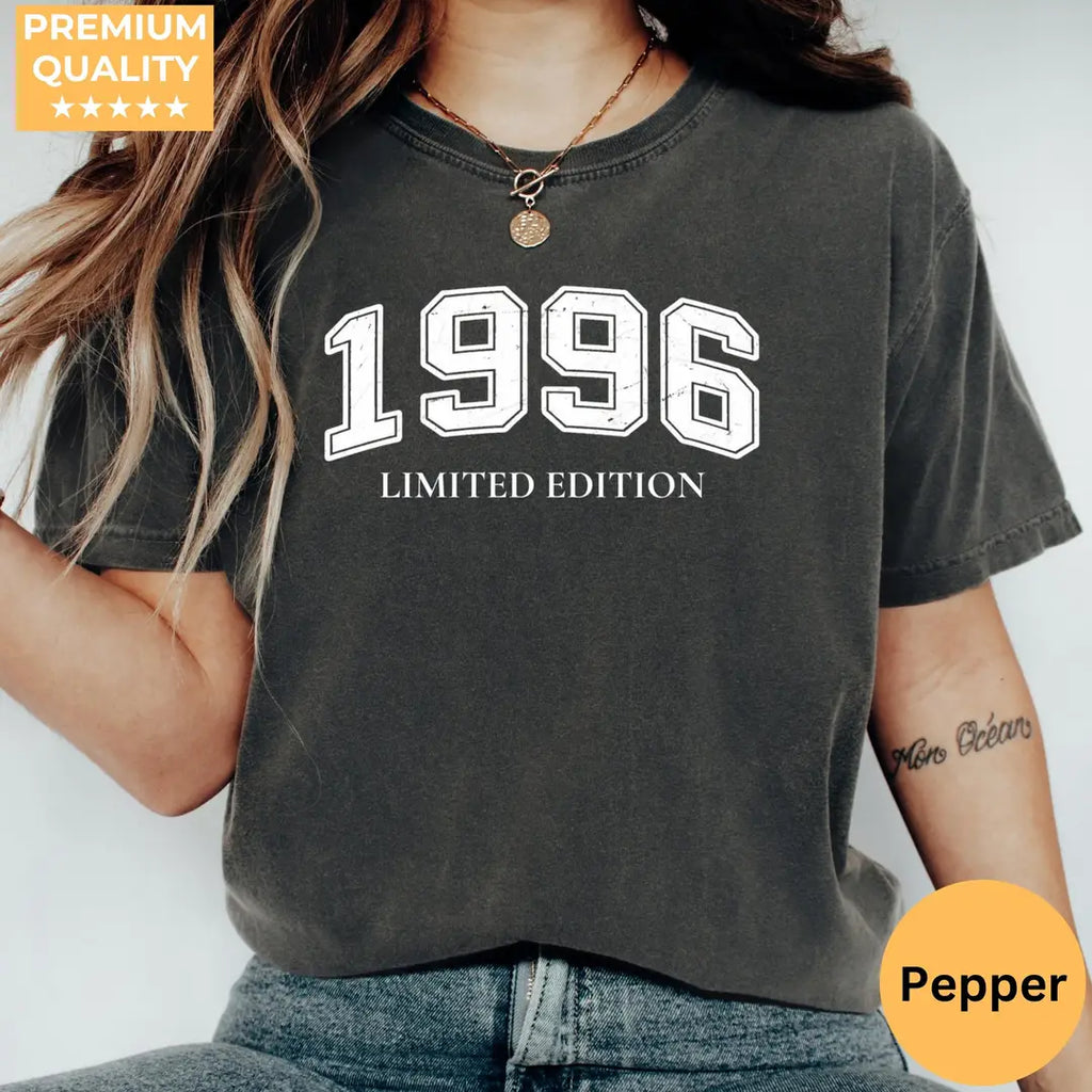 Pepper Comfort Colors 1717 T-shirt with Birth year design, hero view.