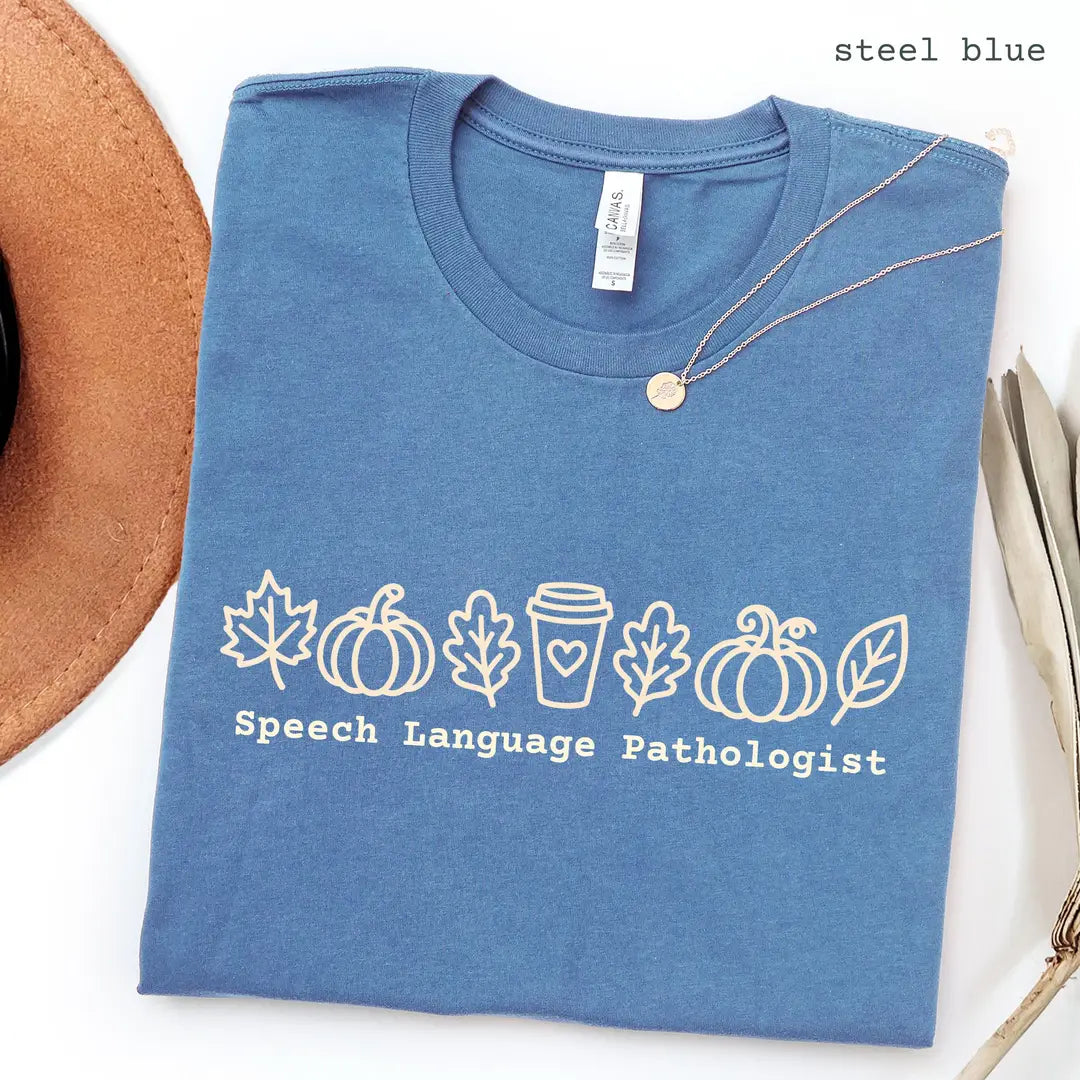 Steel Blue Bella Canvas 3001 T-shirt with Speech Language Pathologist design view 2