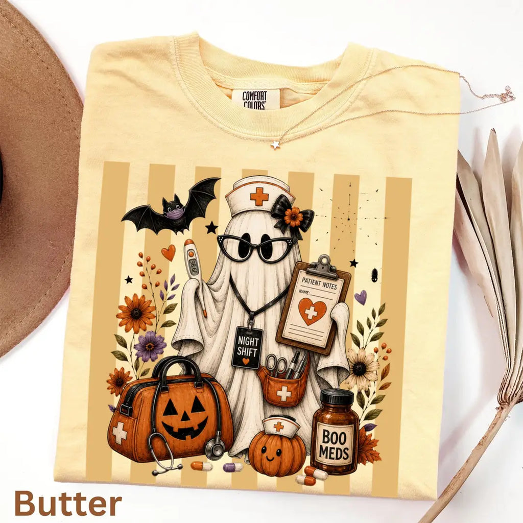 Night Shift Nurse Halloween Comfort Colors T-Shirt alternate product view.