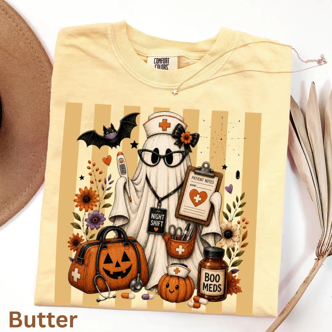 Night Shift Nurse Halloween Comfort Colors T-Shirt alternate product view.