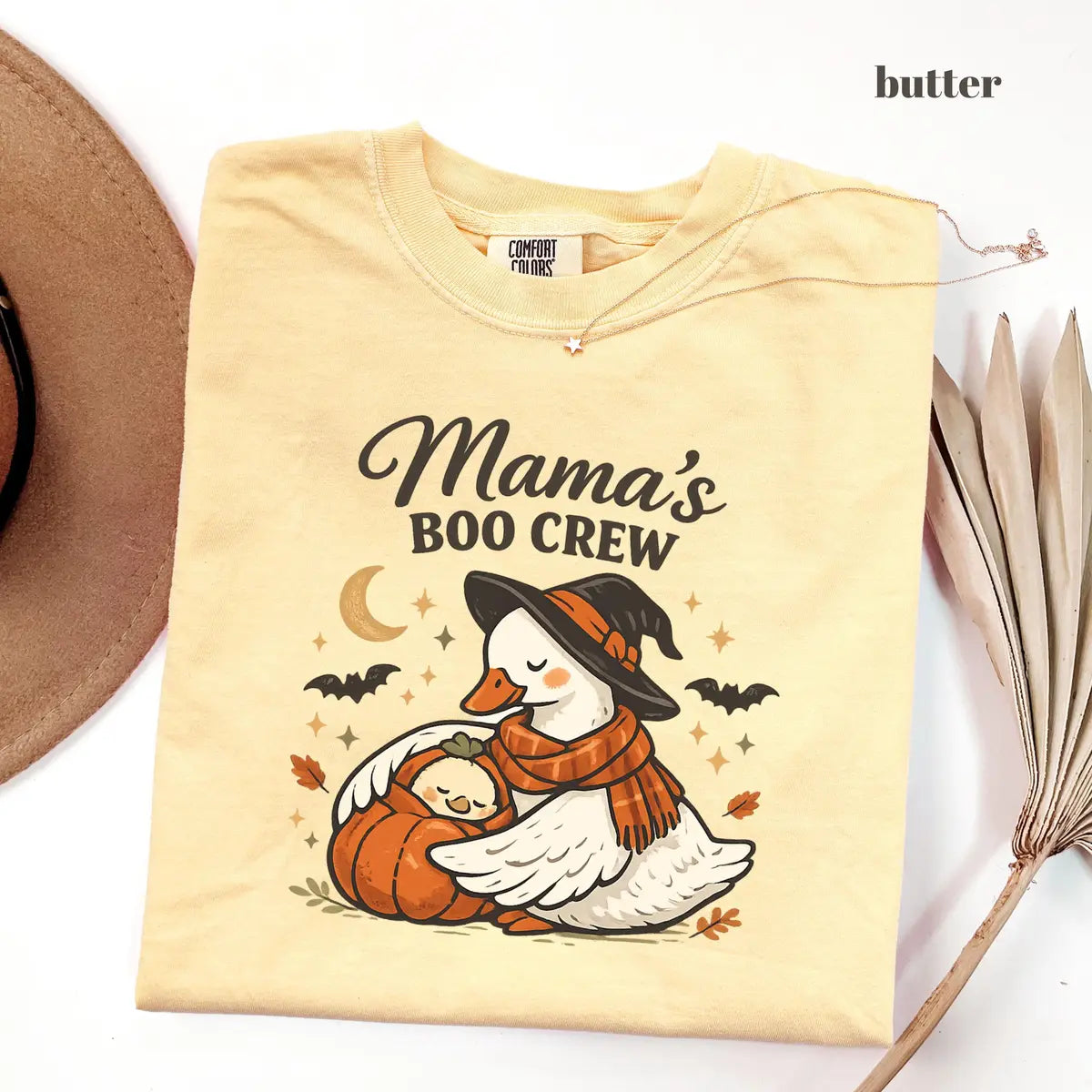 Butter Comfort Colors 1717 T-shirt with Halloween Mom design worn by a model