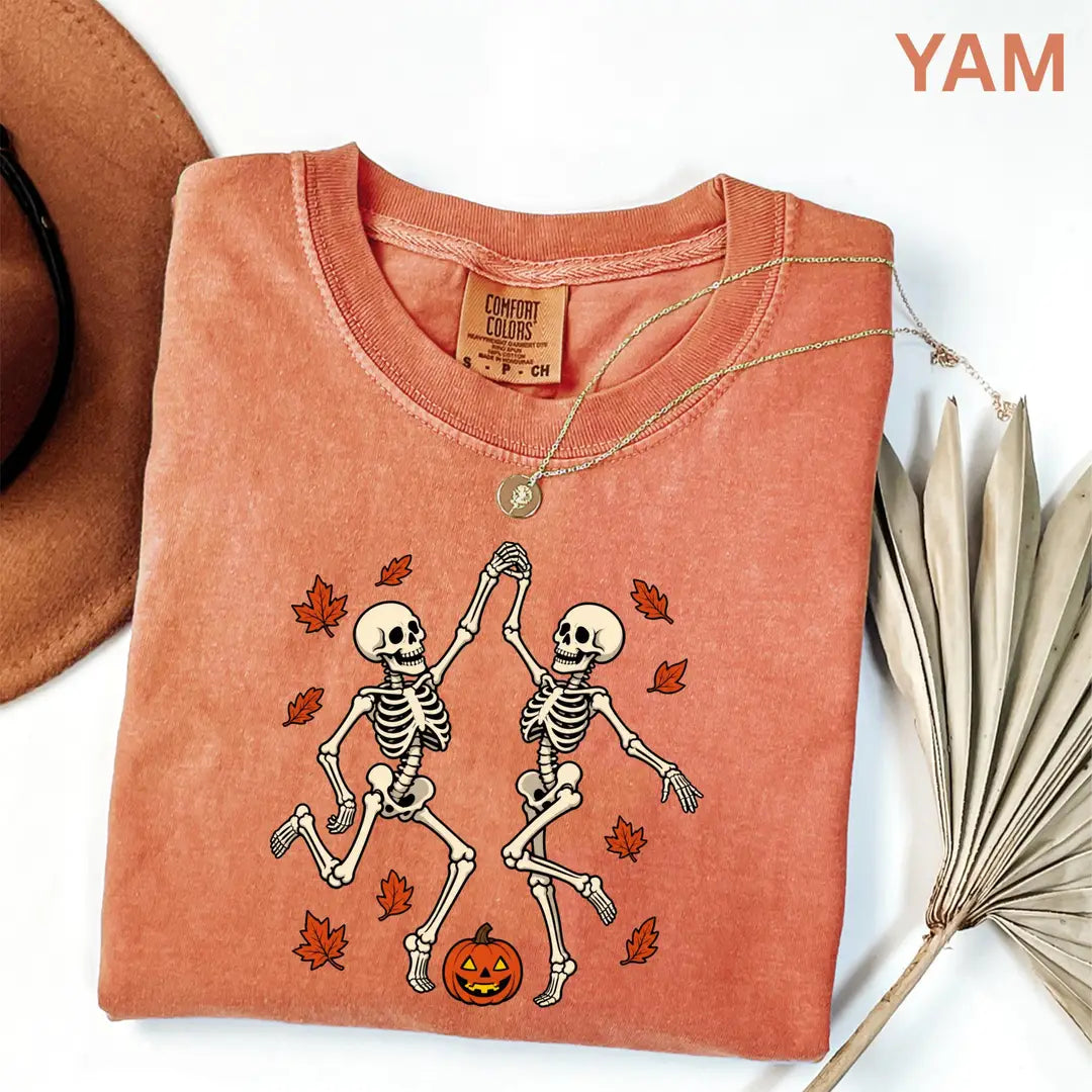 Dancing Skeleton Couple Comfort Colors T-Shirt alternate product view in Yam.