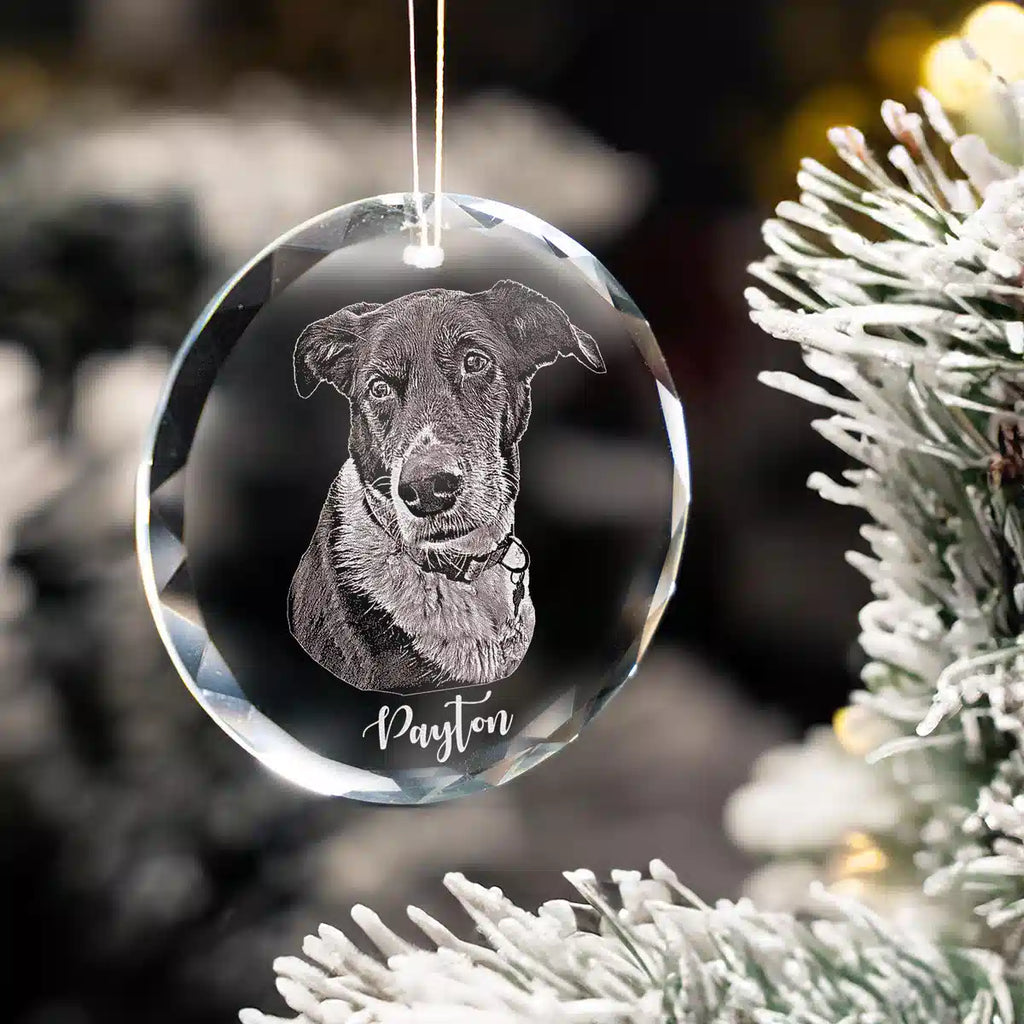Additional view of a Pet personalized engraved engraved crystal glass ornament.