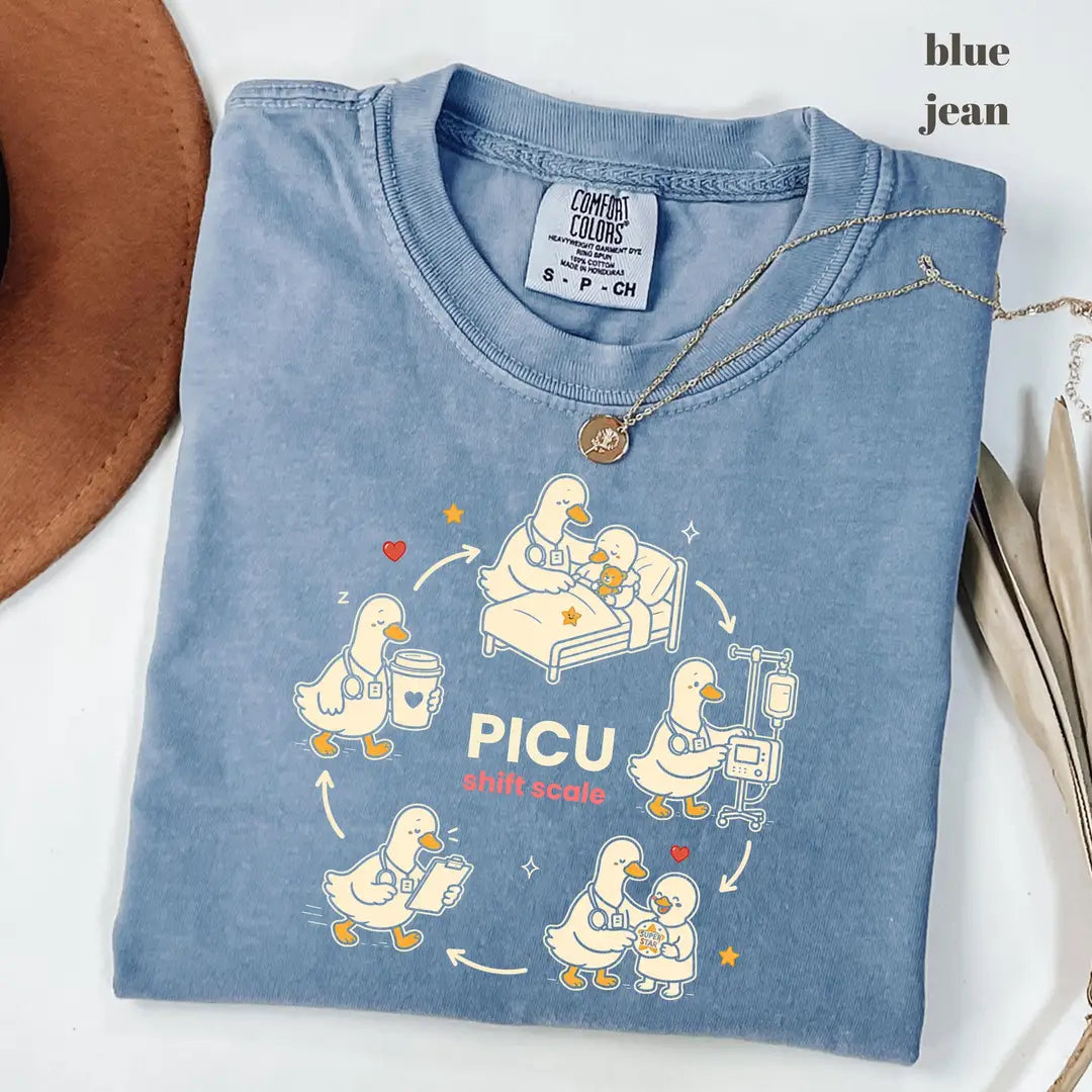 Blue Jean Comfort Colors 1717 T-shirt with PICU Nurse design