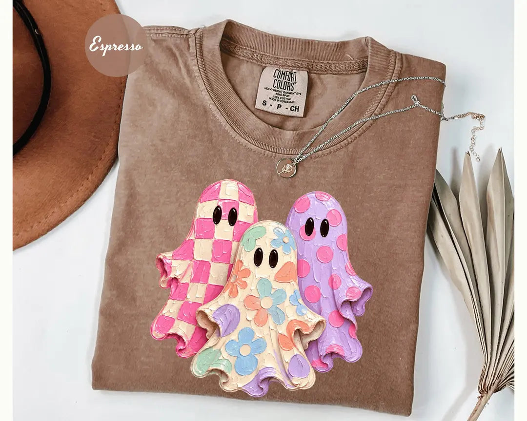 Espresso Comfort Colors 1717 T-shirt with Halloween Ghost design