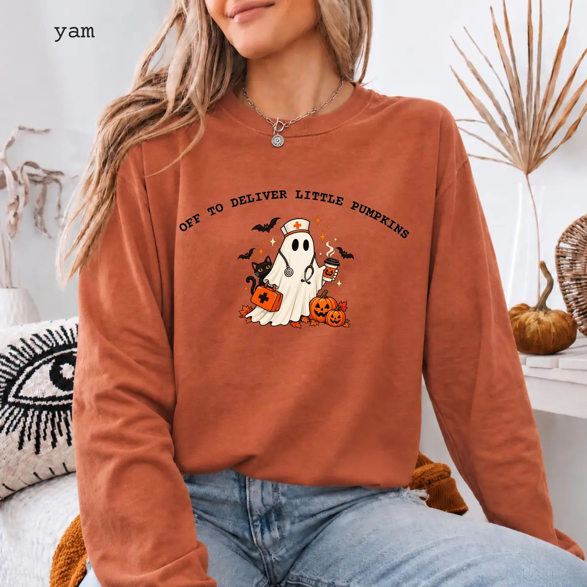 Yam Comfort Colors 1717 T-shirt with Labor and Delivery Nurse design worn by a model
