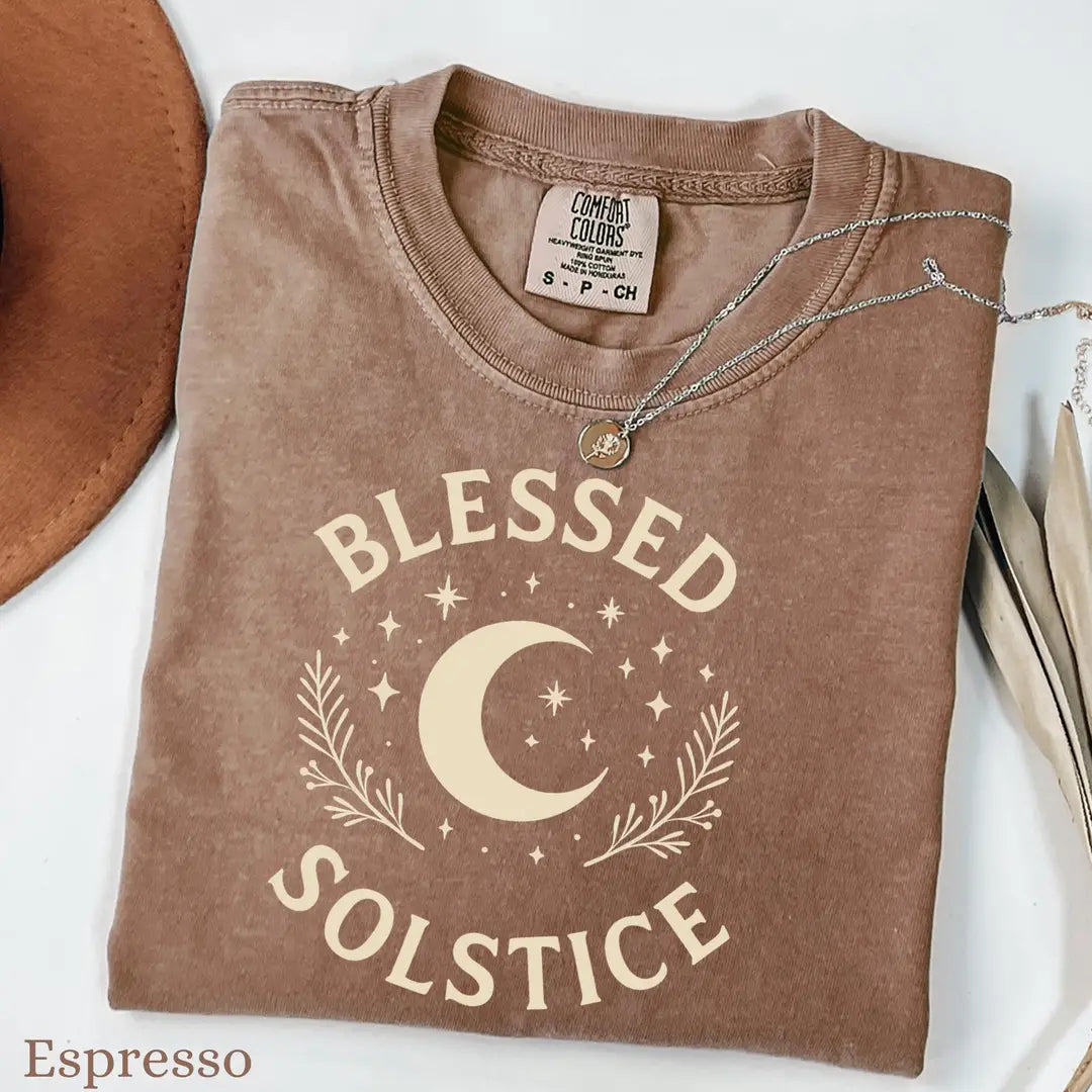 Espresso Comfort Colors 1717 T-shirt with Winter Solstice design, alternate product view.