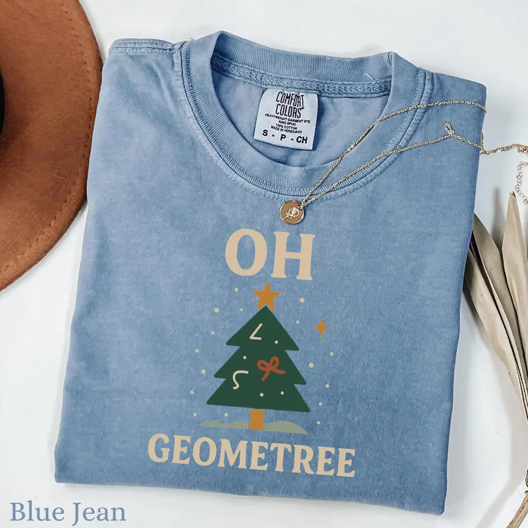 Blue Jean Comfort Colors 1717 T-shirt with Math Teacher Christmas design, alternate product view.