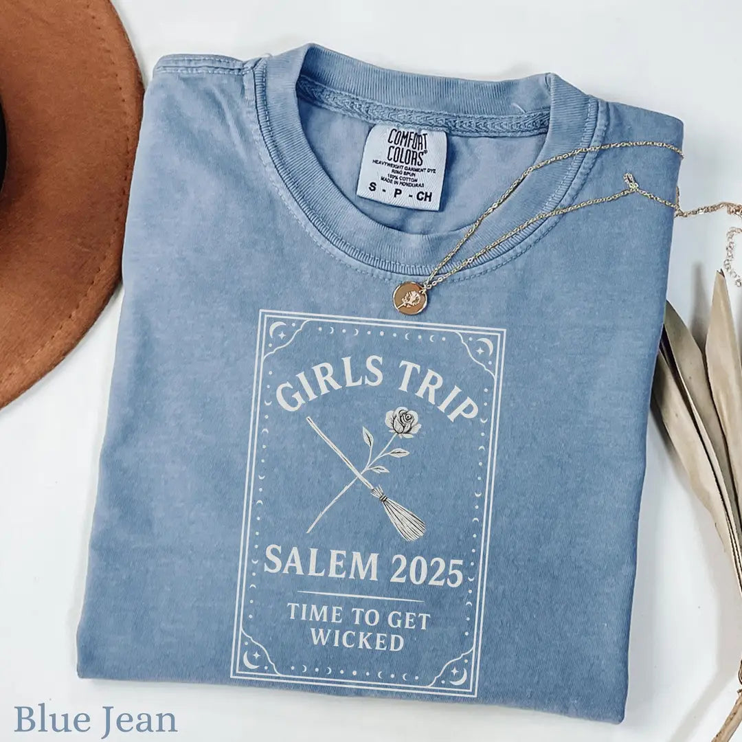 Salem Girls Trip Comfort Colors T-Shirt alternate product view in Blue Jean.