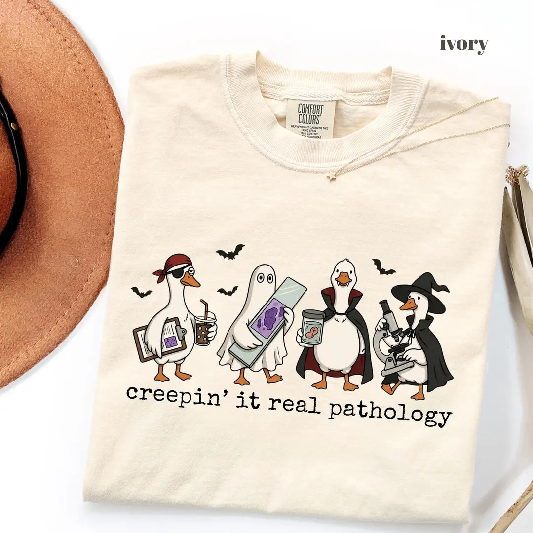 Ivory Comfort Colors 1717 T-shirt with Pathology Halloween design