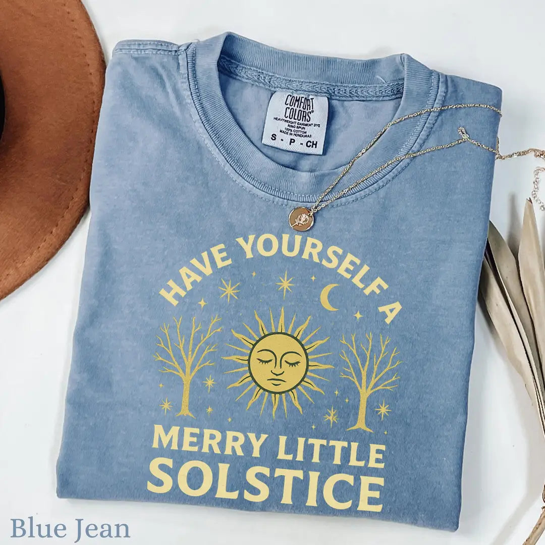 Blue Jean Comfort Colors 1717 T-shirt with Winter Solstice design, alternate product view.