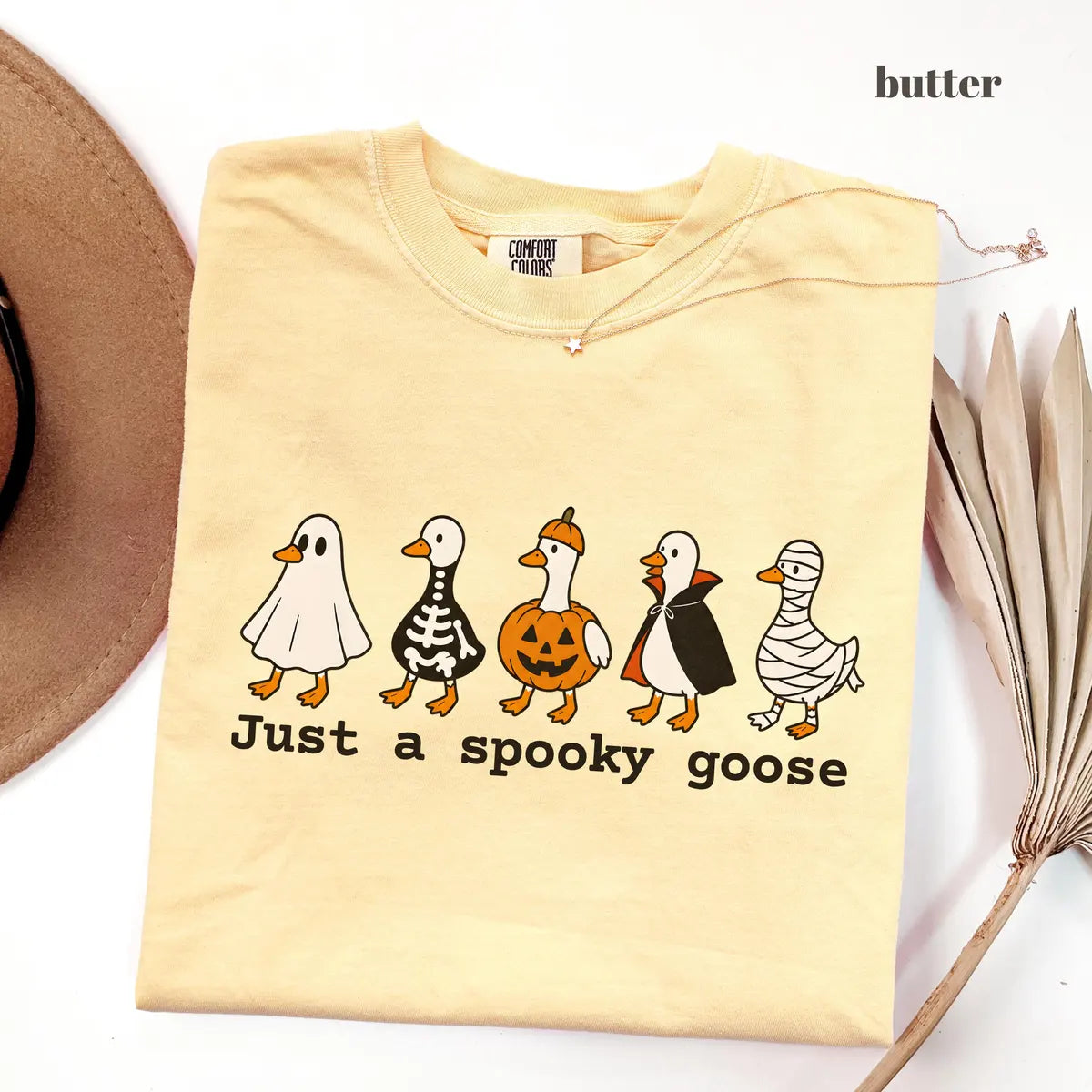 Butter Comfort Colors 1717 T-shirt with Just A Spooky Goose design