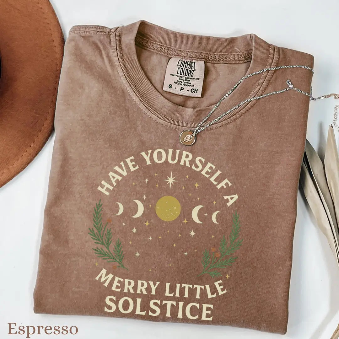 Espresso Comfort Colors 1717 T-shirt with Winter Solstice design, alternate product view.