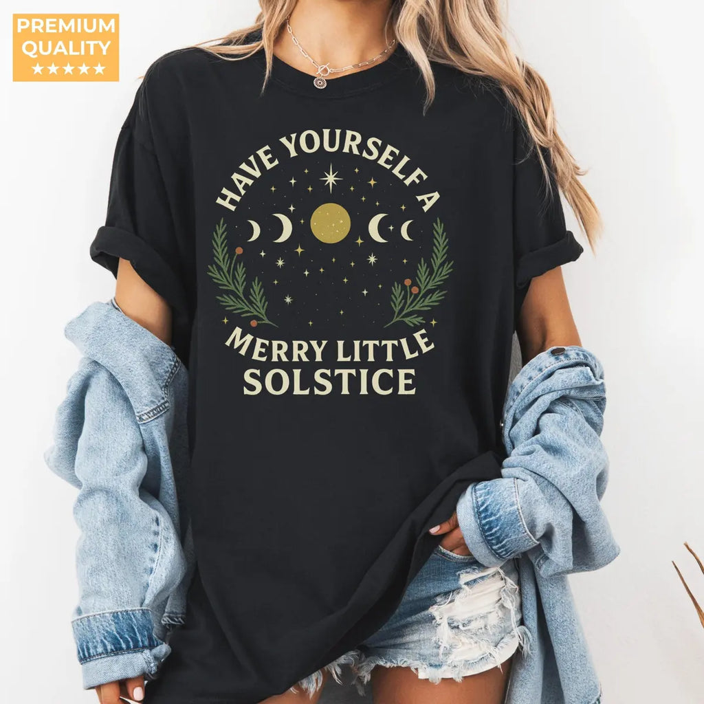 Black Comfort Colors 1717 T-shirt with Winter Solstice design, alternate product view.