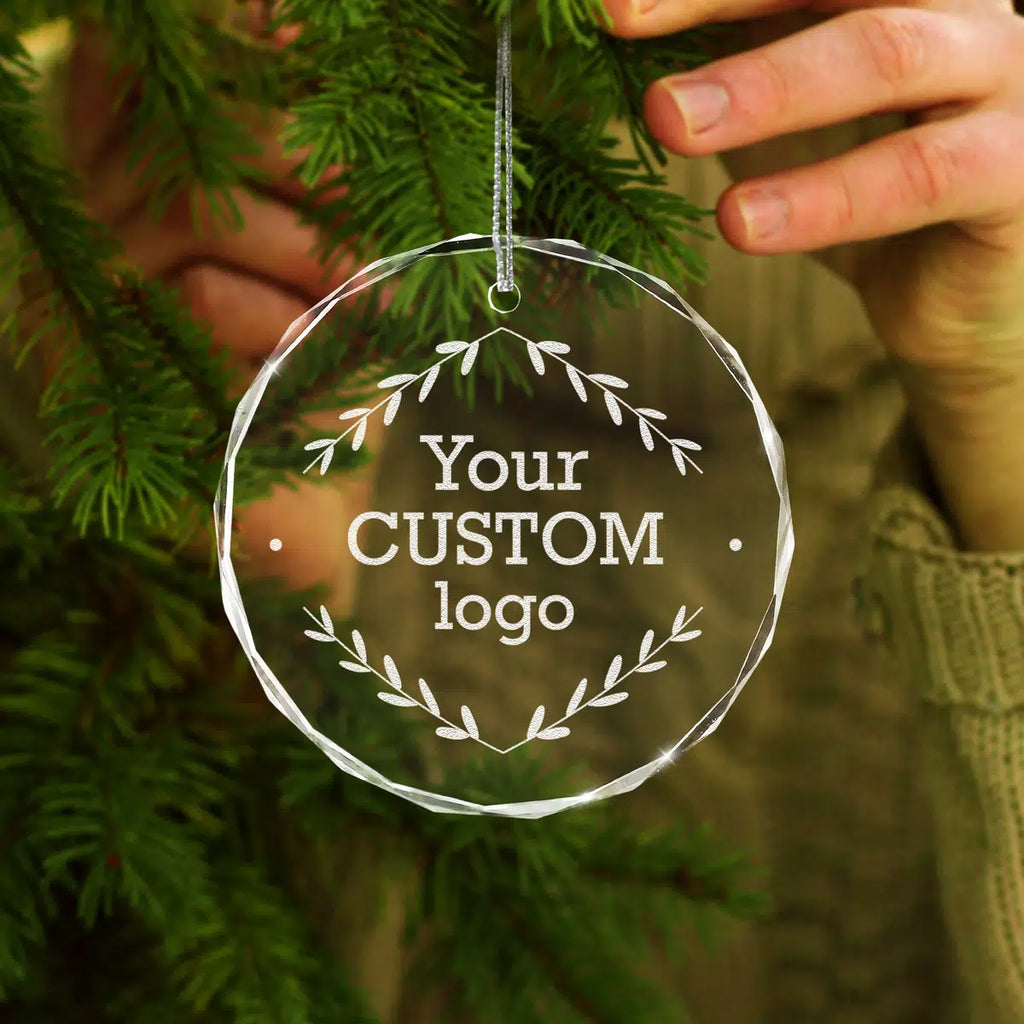 Additional view of a Business Logo personalized engraved engraved crystal glass ornament.