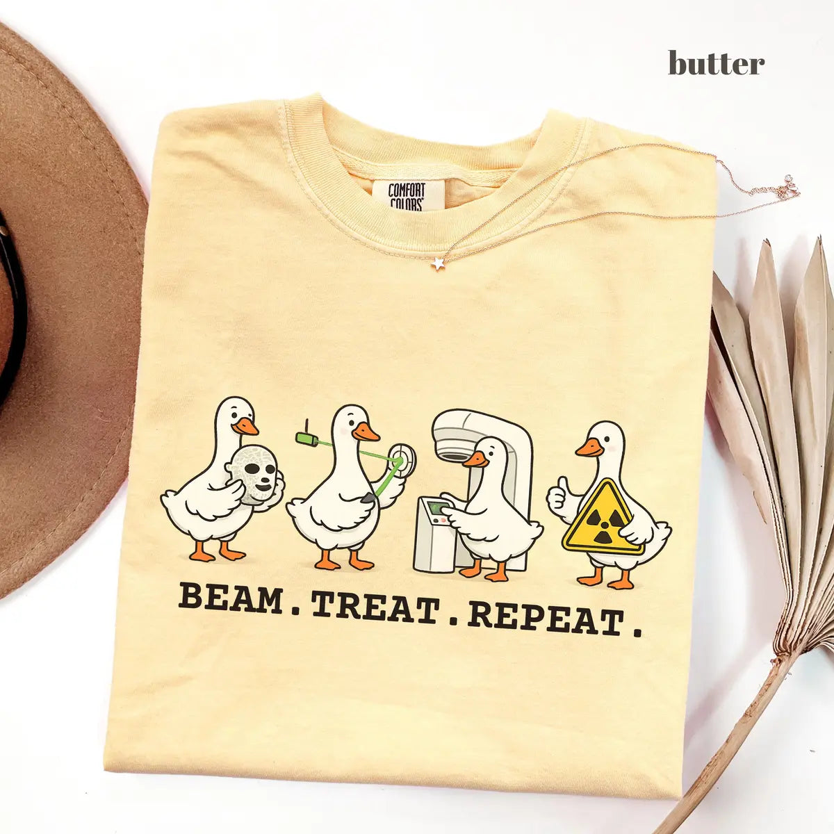 Butter Comfort Colors 1717 T-shirt with Beam Treat Repeat design
