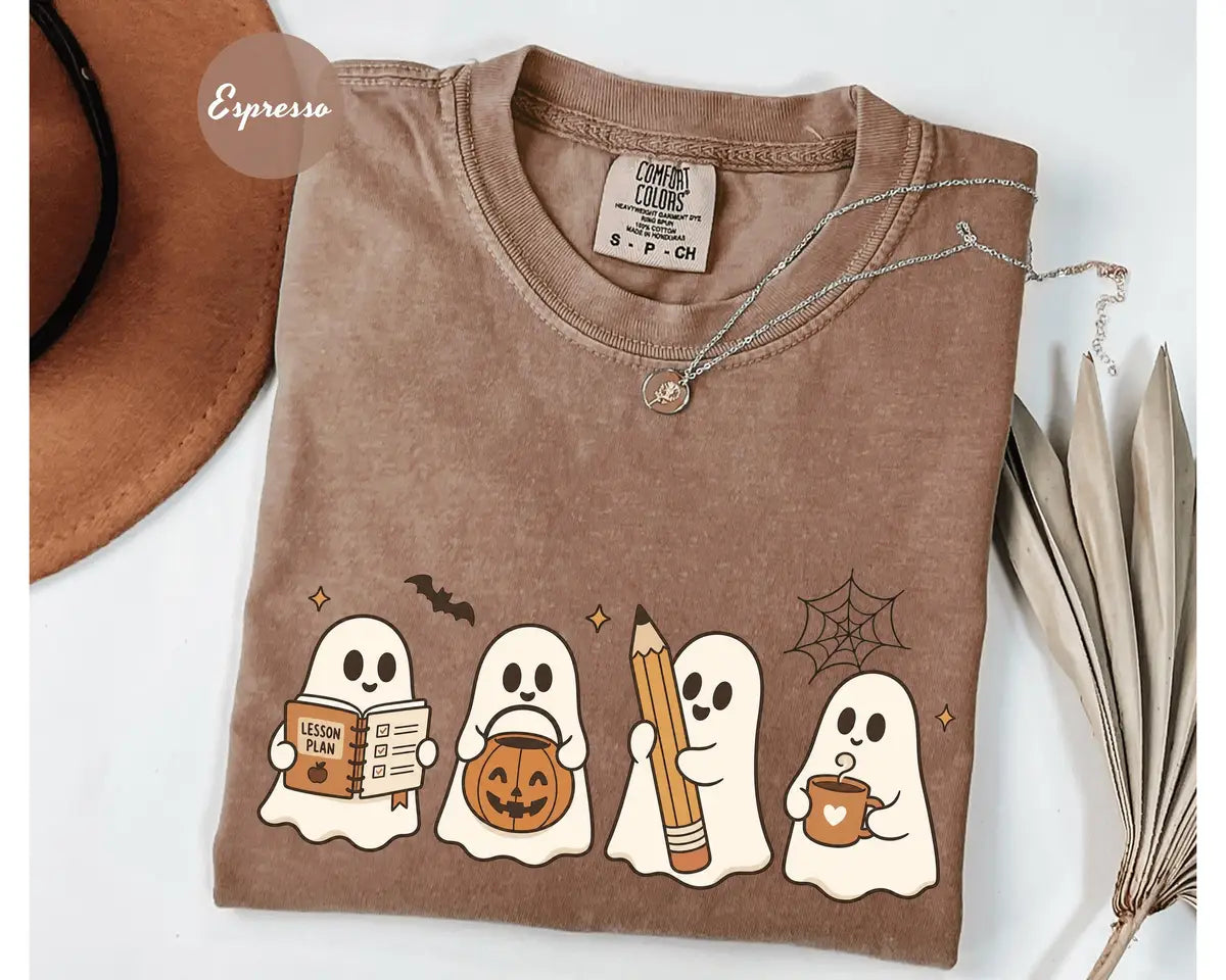 Comfort Colors 1717 T-shirt with Halloween Teacher Ghost design alternate view