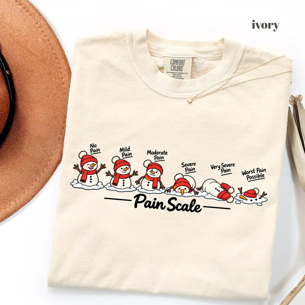 Ivory Comfort Colors 1717 T-shirt with Christmas Pain Scale design