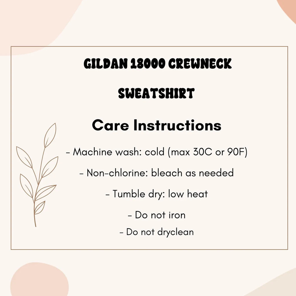 Crewneck sweatshirt care instructions card.