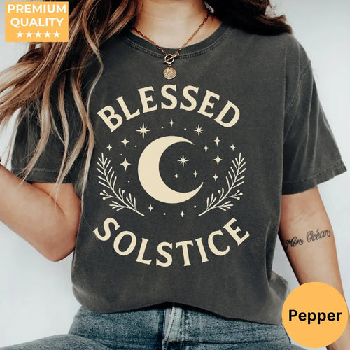 Pepper Comfort Colors 1717 T-shirt with Winter Solstice design, hero view.