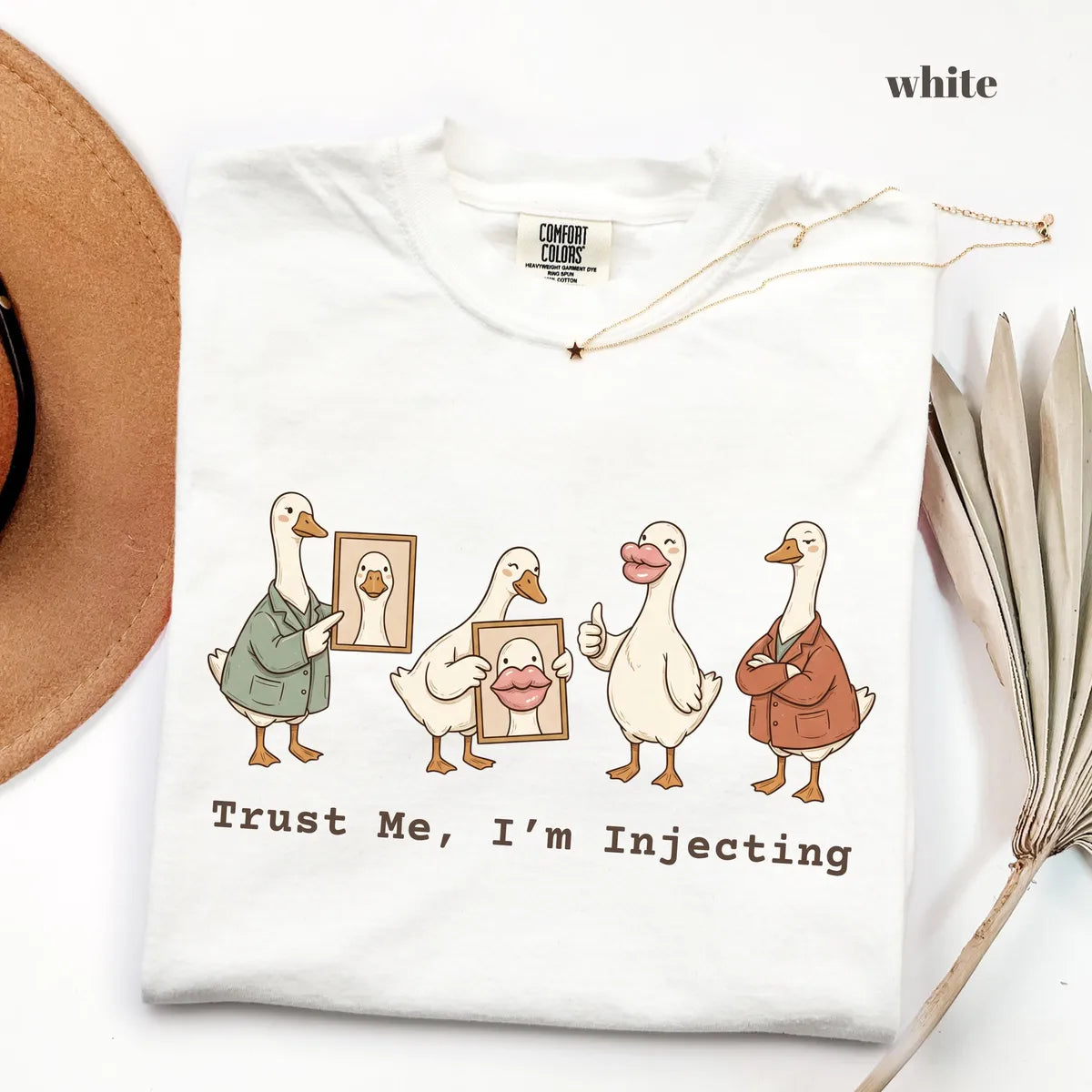 White Comfort Colors 1717 T-shirt with Trust Me Im Injecting design