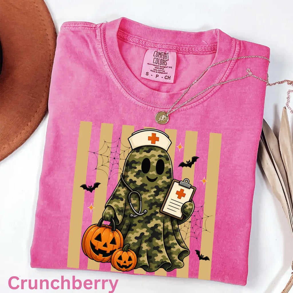 Camo Nurse Ghost Halloween Comfort Colors T-Shirt alternate product view.