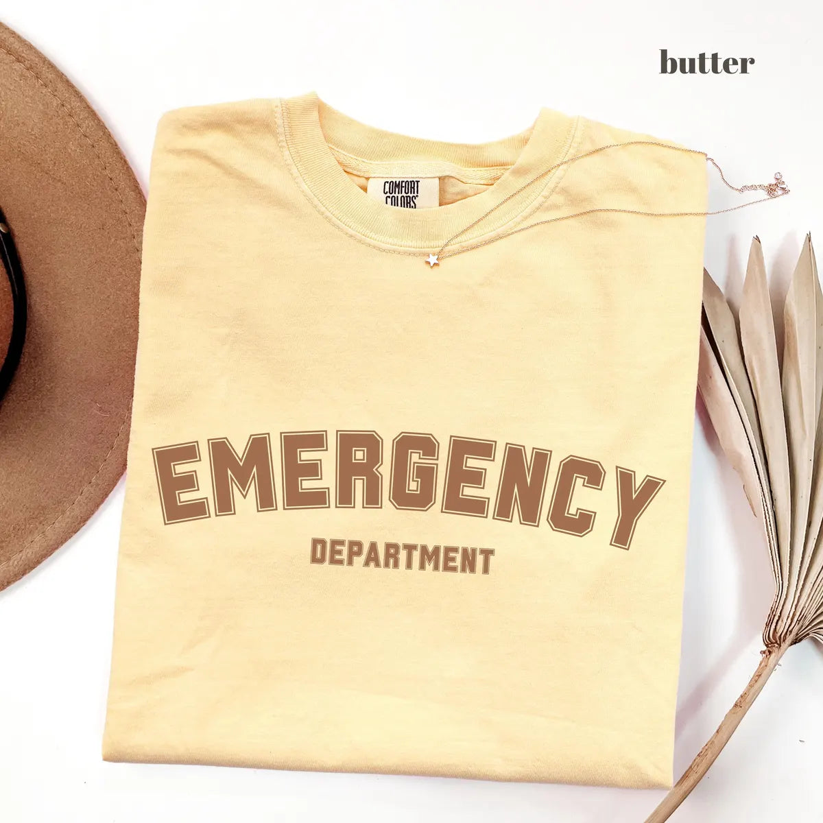 Butter Comfort Colors 1717 T-shirt with Emergency Department design