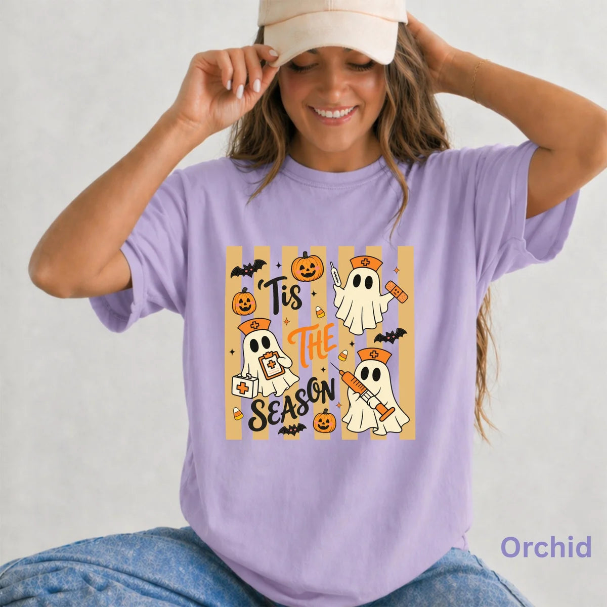 Tis The Season Nurse Halloween Comfort Colors T-Shirt alternate product view.