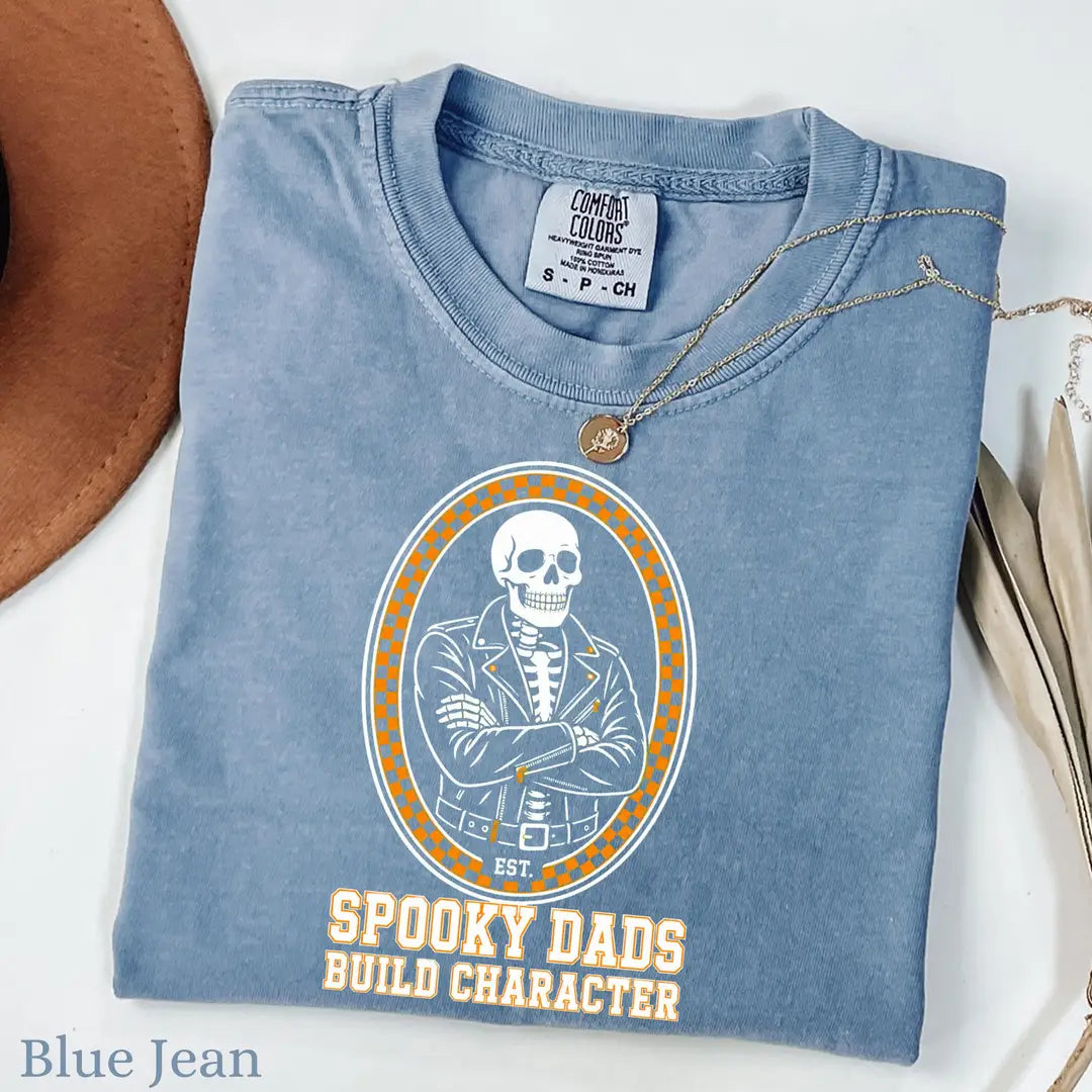 Funny Skeleton Dad Comfort Colors T-Shirt alternate product view in Blue Jean.