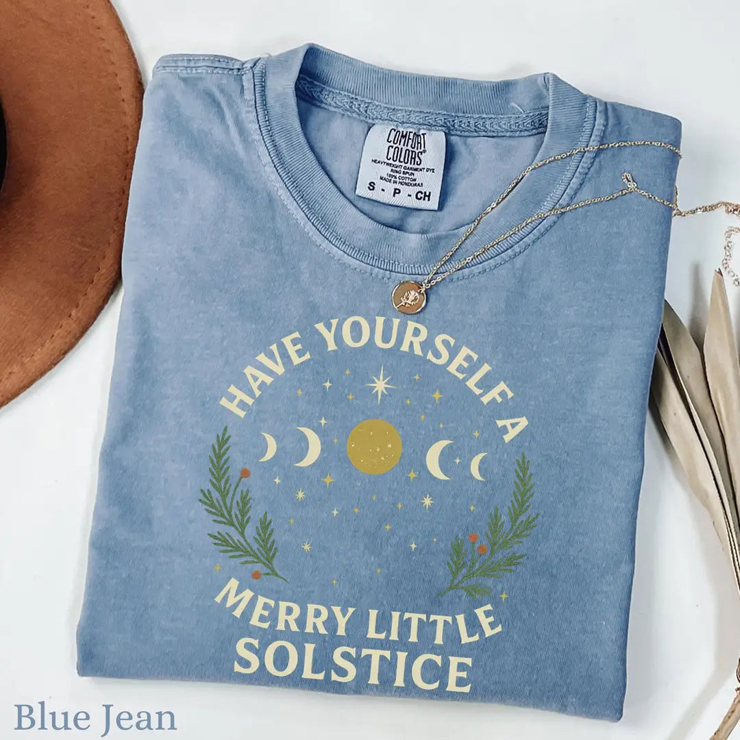 Blue Jean Comfort Colors 1717 T-shirt with Winter Solstice design, alternate product view.