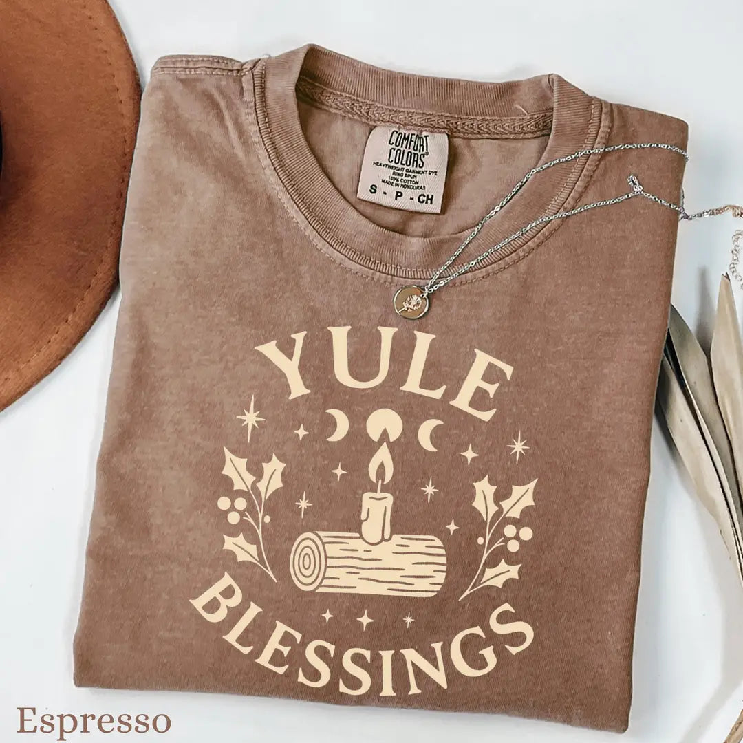 Espresso Comfort Colors 1717 T-shirt with Winter Solstice design, alternate product view.