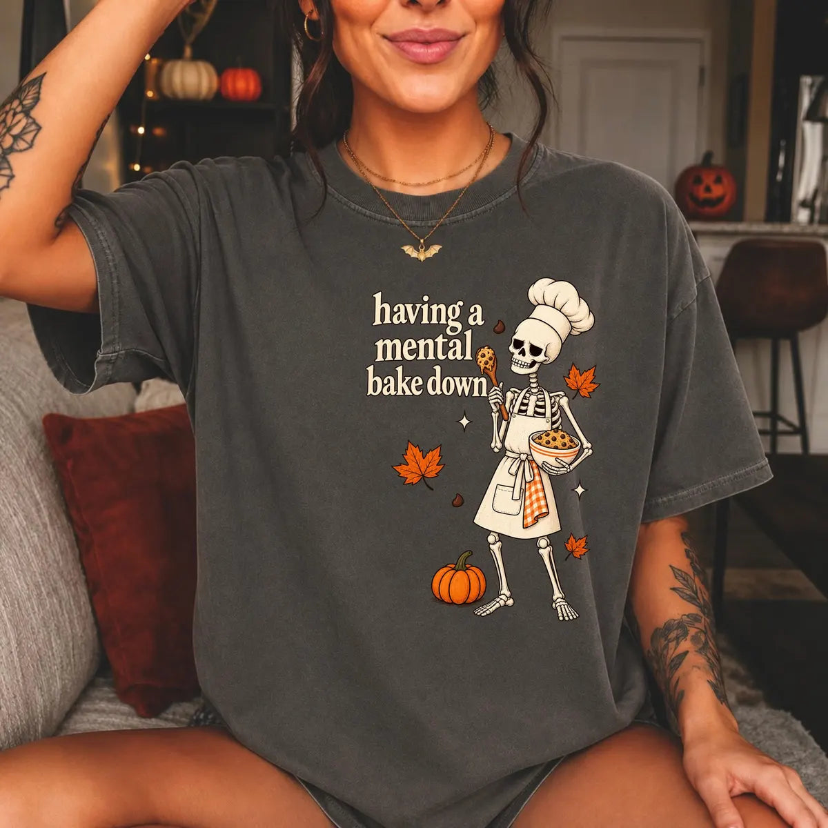 Comfort Colors 1717 T-shirt with Having a Mental Bake Down design worn by a model