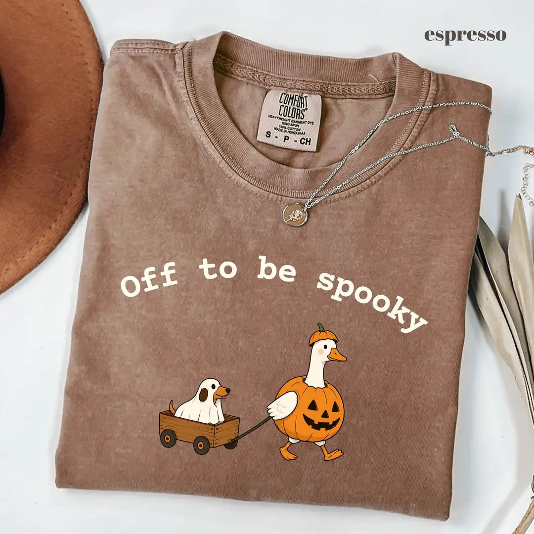 Espresso Comfort Colors 1717 T-shirt with Off To Be Spooky design worn by a model