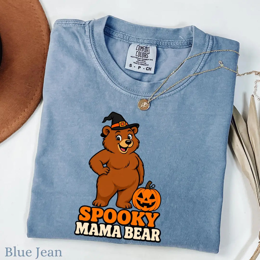 Spooky Mama Bear Halloween Comfort Colors T-Shirt alternate product view.