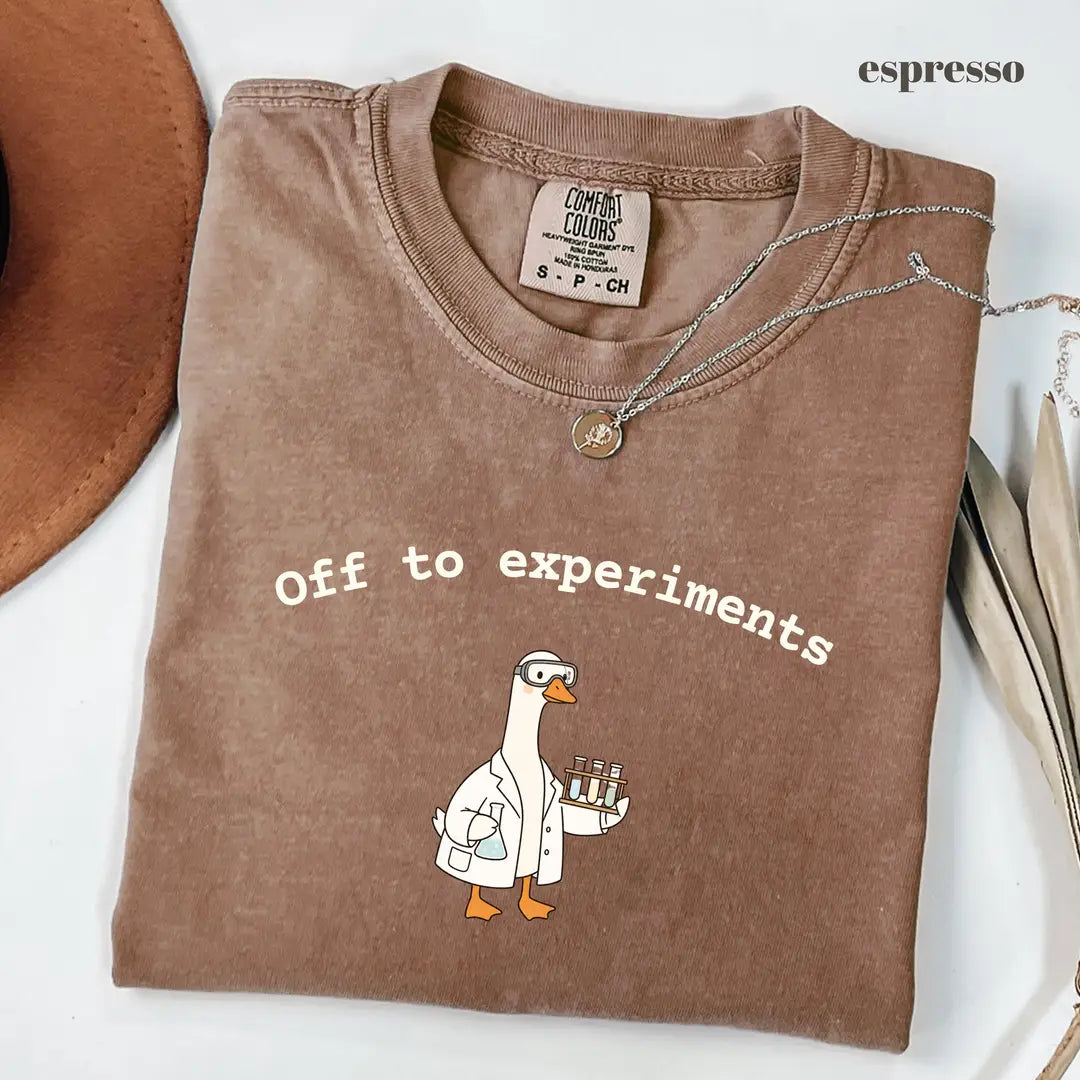 Espresso Comfort Colors 1717 T-shirt with Off To Experiments design worn by a model