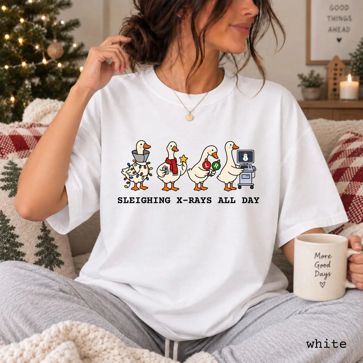 White Comfort Colors 1717 T-shirt with Radiology Christmas design